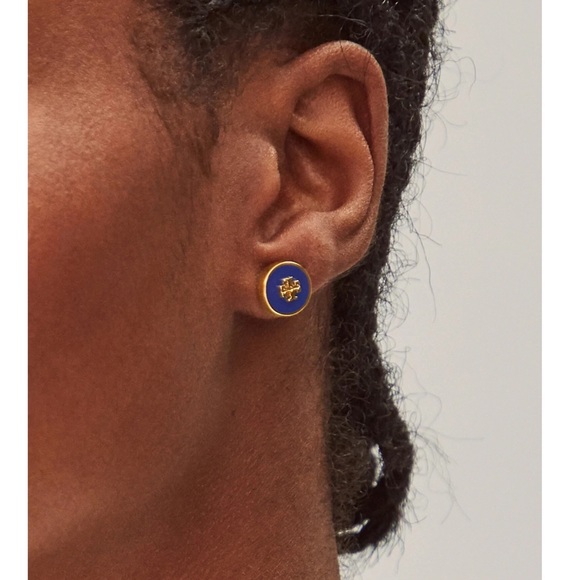 TORY BURCH • Navy Kira Logo Earrings - Picture 2 of 3
